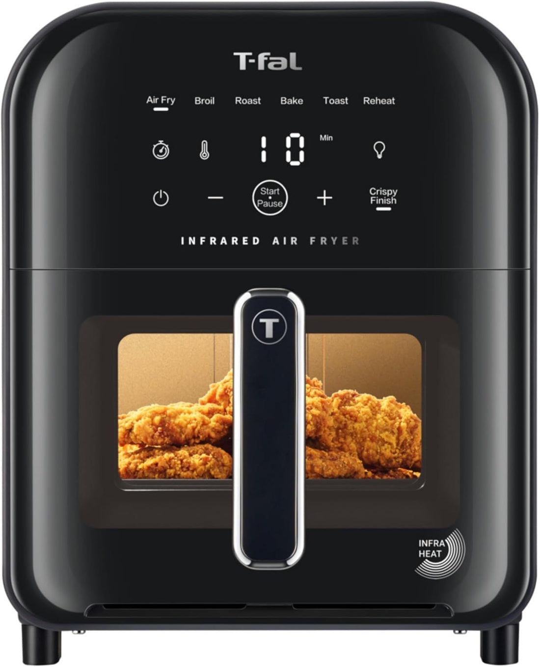 T-fal Infrared Air Fryer, Premium Infra-heat Technology, 7-in-1, 5L/ 5.3 QT, No-Preheating, Visible Window, 7 Cooking Programs with Extra Crispy Finish Program, Faster, Juicier, Crispier, Black