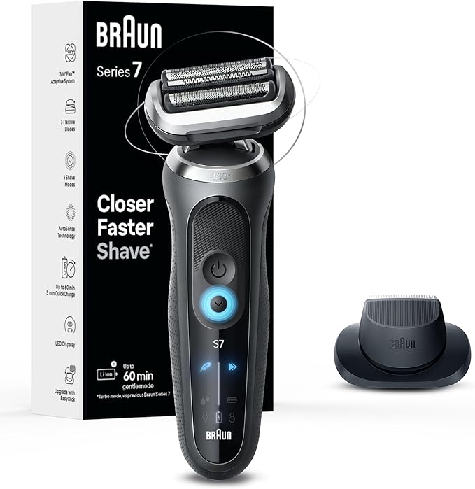 Braun Electric Shaver for Men, Series 7 7120s, Wet & Dry Shave, Turbo & Gentle Shaving Modes, Waterproof Foil Shaver, Engineered in Germany, with Precision Trimmer, Space Grey