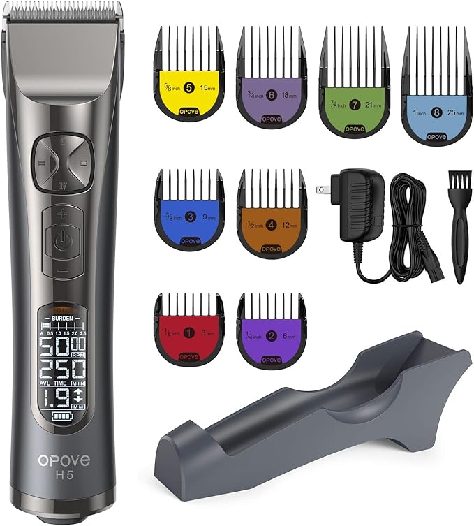 opove H5 Hair Clippers for Men, Professional Cordless Clippers with 250min Runtime & Smart LCD, Quiet Hair Trimmer, Perfect for Kids, Bearded Men, Women & Barbers (Black Gift Boxed)