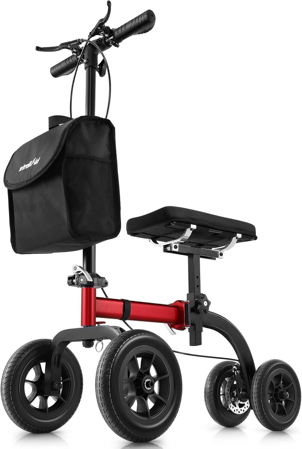 Knee Scooter, All Terrain Knee Walker with Disc Brake, 300lbs Foldable Knee Scooter Walker with Bag Crutches Alternative for Foot Surgery, Red