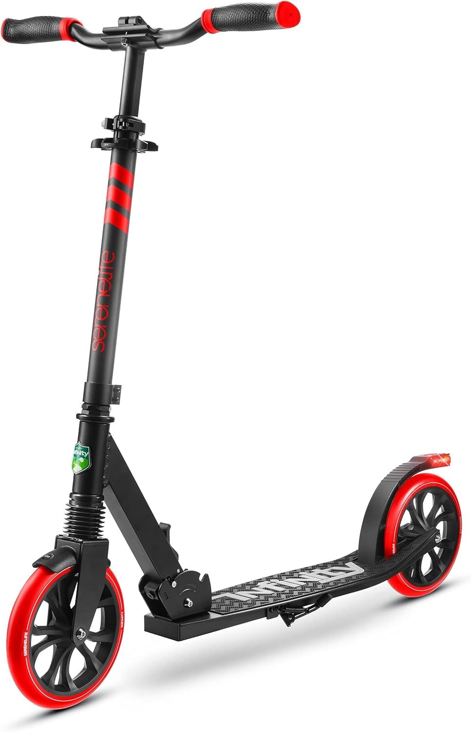 SereneLife Foldable Kick Scooter - Stand Kick Scooter for Teens and Adults with Rubber Grip at Tip, Alloy Deck, Adjustable T-Bar Handlebar Height, Smooth Gliding Wheels, Easy Maneuvering
