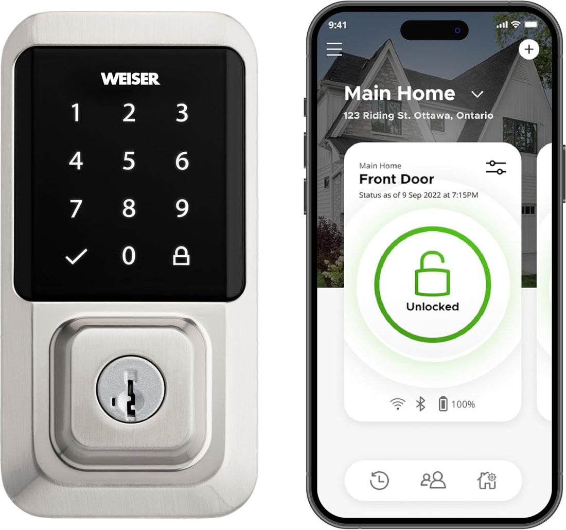 Weiser Halo Satin Nickel WiFi Smart Lock, Keyless Entry Door Lock, Touchscreen Keypad Door Lock, Amazon Alexa & Google Assistant/Google Home Compatible, Deadbolt Lock, Smart Locks for Entry Door