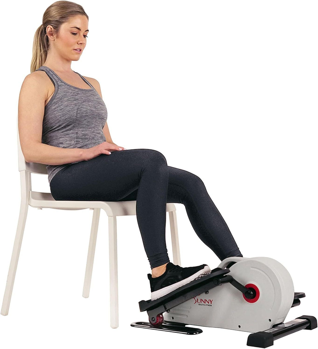 Sunny Health & Fitness Under Desk Elliptical Exerciser for Home, Seated Ellipse Training Machine for Senior Exercise, with Handle, Easy to Carry, Optional Free SunnyFit App, Magnetic, Motorized & Pink