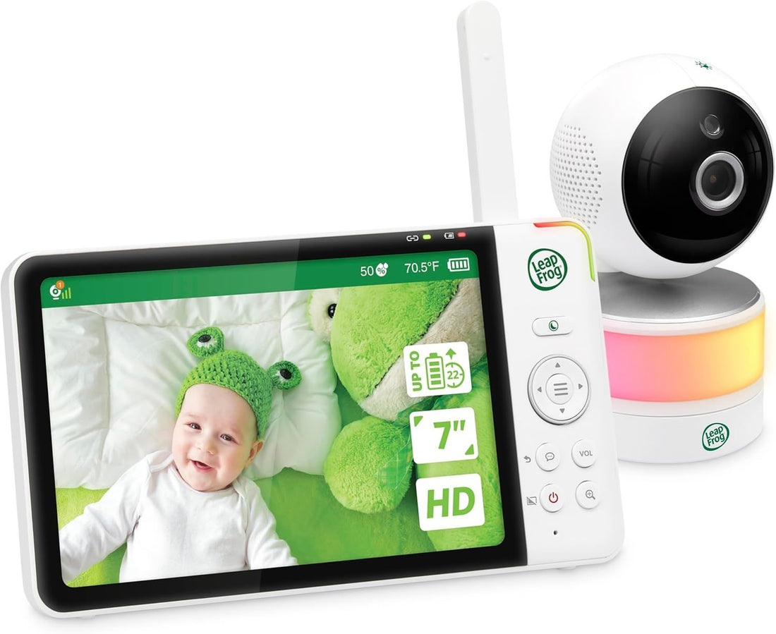 Leapfrog LF920HD Baby Monitor with Camera and Audio, 7\ Hd Display Baby Camera Monitor, Color Night Vision, 360 Pan-Tilt, Night Light, Temp & Humidity Sensor, Up to 1000ft, Secure Transmission
