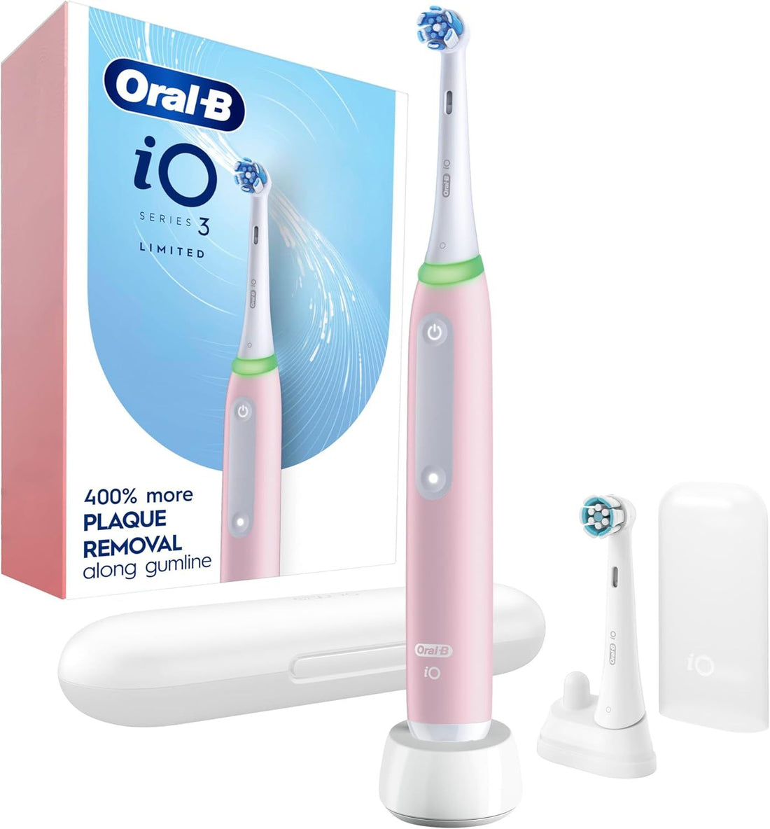 Oral-B iO Electric Toothbrush, Series 3 Limited with (2) Brush Heads, Rechargeable, Azalea Pink