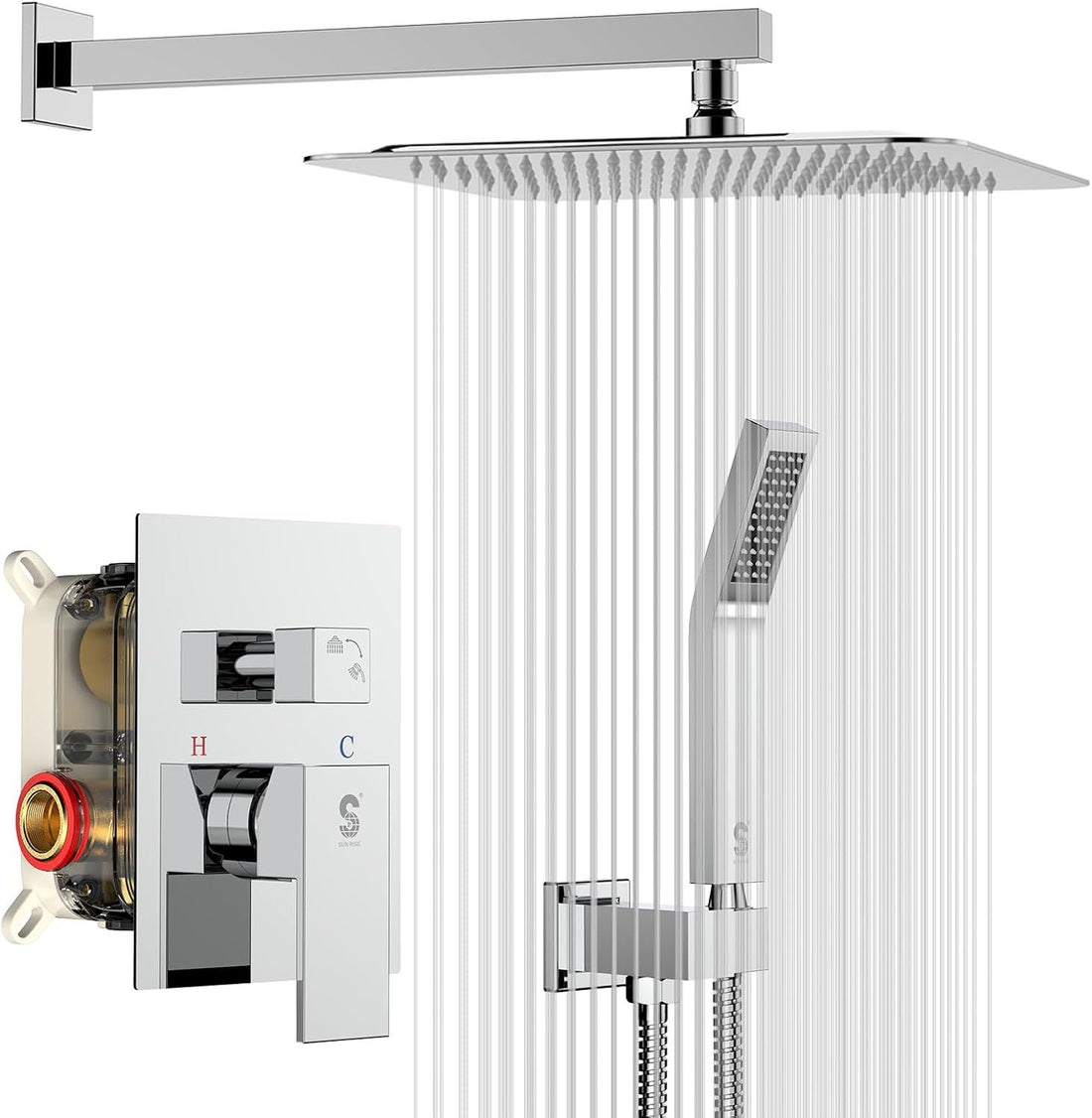 SR SUN RISE Shower System CA-F5043 Bathroom Luxury Rain Mixer Shower Combo Set Wall Mounted Rainfall Shower Head Faucet Polished Chrome 10 Inches