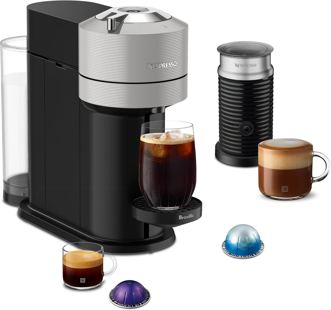 Nespresso Vertuo Next Coffee and Espresso Machine by Breville with Aeroccino Milk Frother - Light Grey