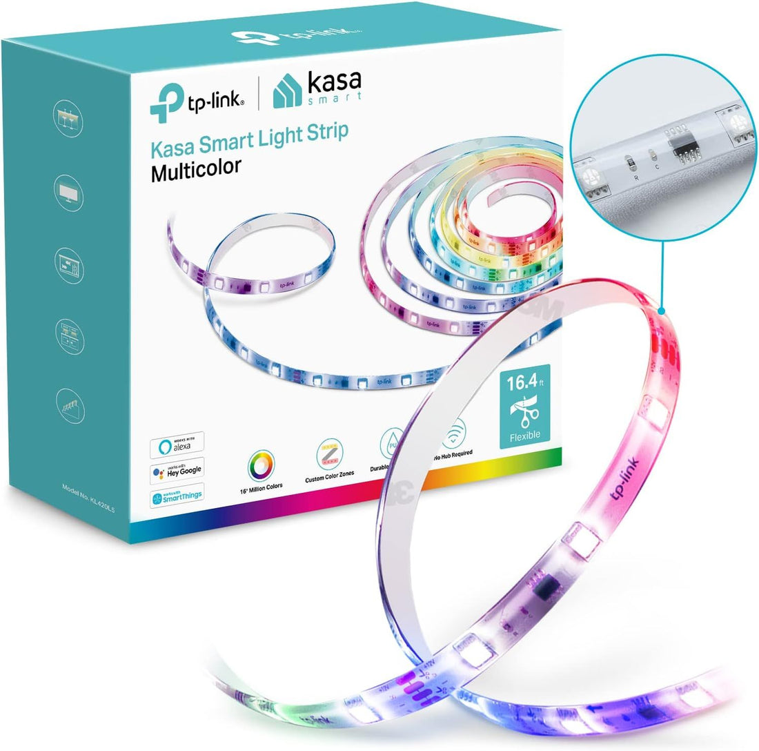 Kasa Smart LED Light Strip, 50 Color Zones RGBIC, 16.4ft Wi-Fi LED Strip Works w/Alexa, Google Assistant & SmartThings, High Brightness, 16M Colors, PU Coating, Trimmable, 2 Yr Warranty (KL420L5)