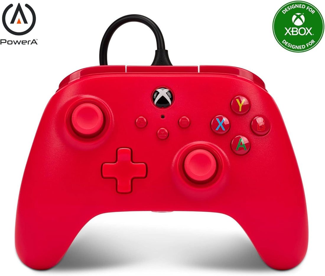 PowerA Wired Controller for Xbox Series X|S - Red, gamepad, video game/gaming controller, works with Xbox One, Officially Licensed (Renewed)