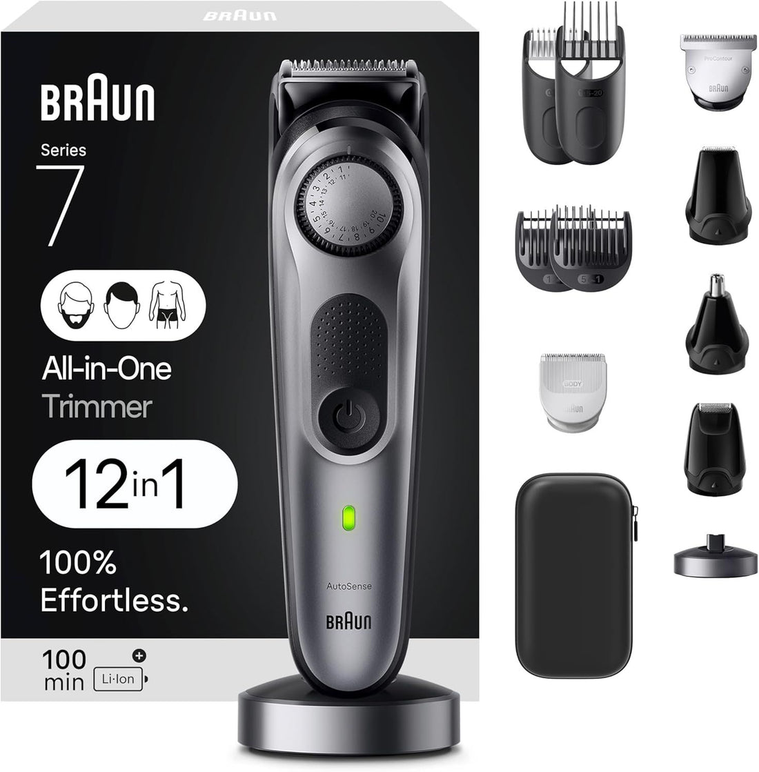 Braun All-In-One Style Kit Series 7 7440, 12-in-1 Trimmer for Men with Beard Trimmer, Body Trimmer for Manscaping, Hair Clippers & More, Braun\'s Sharpest Blade, 40 Length Settings, Rechargeable 100-minute Battery Cordless Runtime and 100% Waterproof