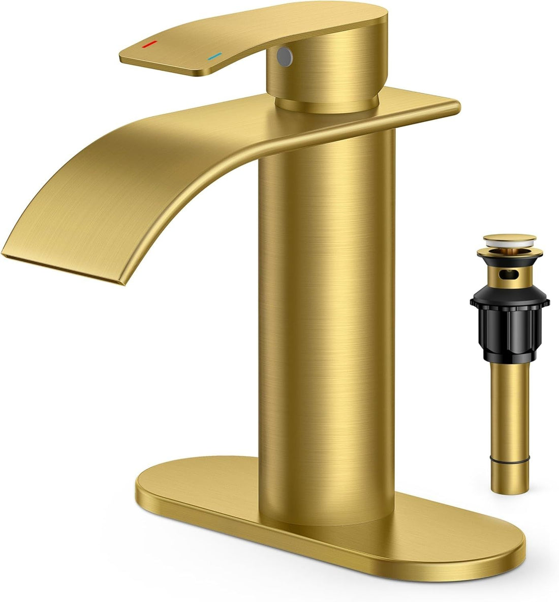 FORIOUS Bathroom Faucet, Single Handle Bathroom Faucet, Bathroom Sink Faucet Stainless Steel Single Hole Lavatory Faucet, Bathroom Vanity Faucet with Pop Up Drain (One or 3 Hole), Brushed Gold