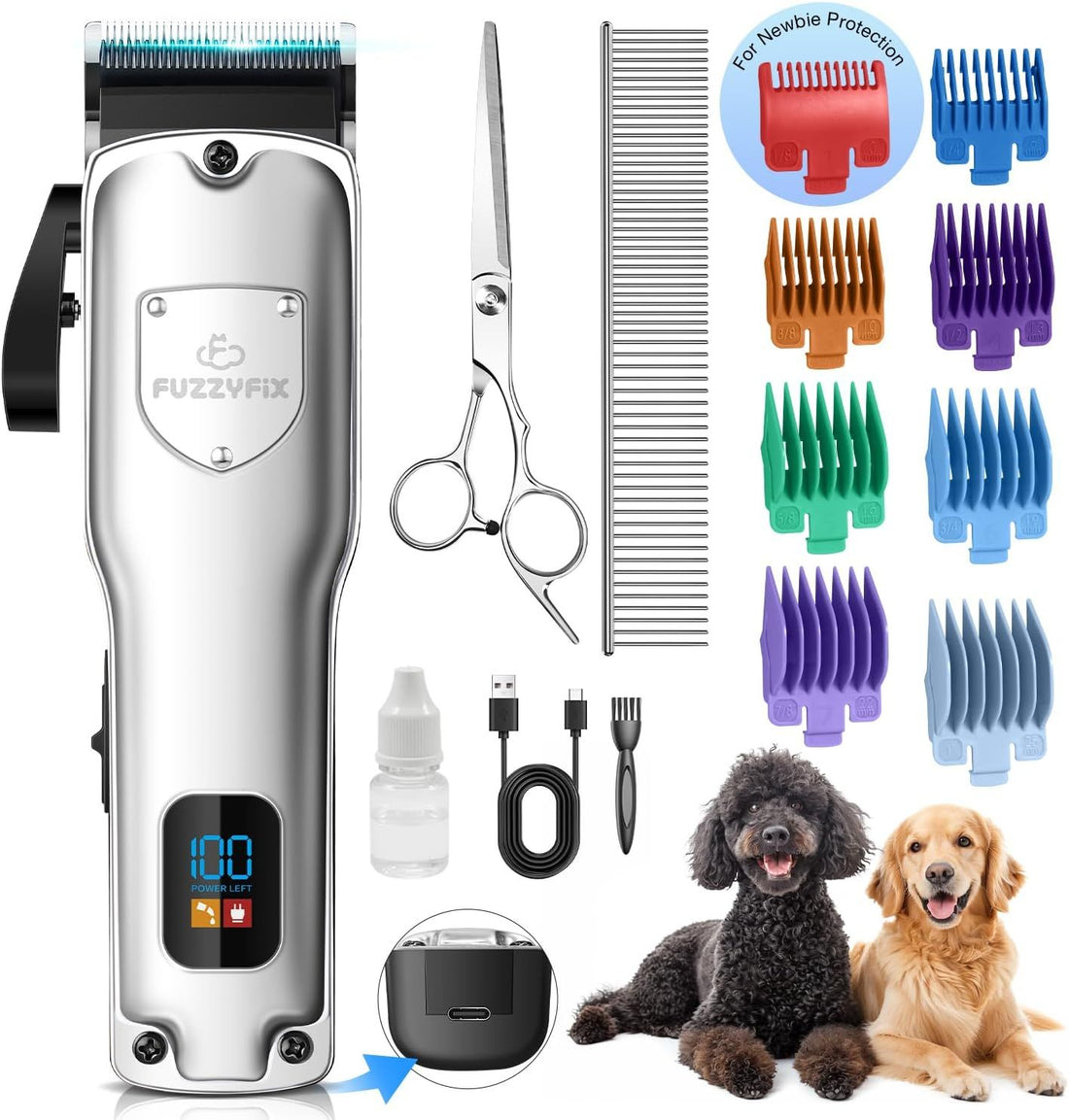 Dog Clippers for Grooming for Thick Heavy Coats, Professional Pet Grooming Clippers Supplies Kit Low Noise Rechargeable Stainless Steel Hair Trimmer with Ceramic Blade for Dogs Cats Animals