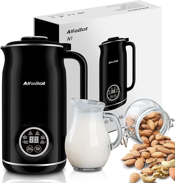 Nut Milk Maker, 20 OZ Automatic Almond Milk Machine for Homemade Plant-Based Milk, Oat, Soy, Almond and Dairy Free Beverages, Soy Milk Maker with Delay Start/Keep Warm/Self-Cleaning, Black