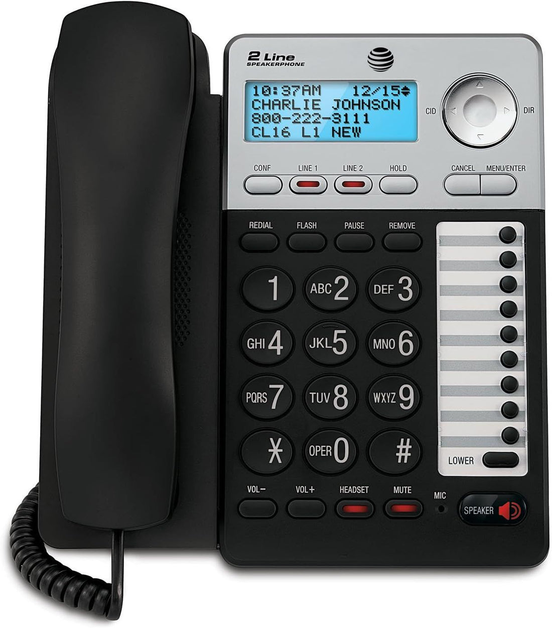 AT&T 2-Line Corded Phone with Speakerphone, 18 number Speed Dial, 100 Name/Number Caller ID and Phonebook, Data Port (ML17929)
