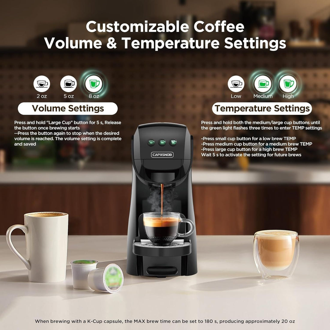 Warriors1 Single Serve Coffee Maker for Keurig K Cup, Espresso Machine for Nespresso Original, Dolce Gusto Pods, Ground Coffee, Cappuccino & Latte Coffee Machine, 20 Bar Espresso Maker, 3 Brew Sizes
