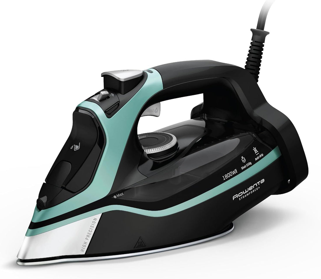 Rowenta Steam Force Stainless Steel Soleplate Steam Iron for Clothes 400 Microsteam Holes 1800 Watts Ironing, Fabric Steamer, Garment Steamer, Digital Display, Precision Tip DW9440
