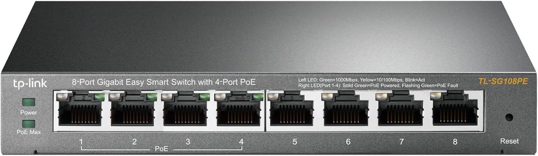 TP-Link 8โPort Gigabit PoE Switch, 4 PoE+ Ports @64W, Easy Smart (TL-SG108PE)