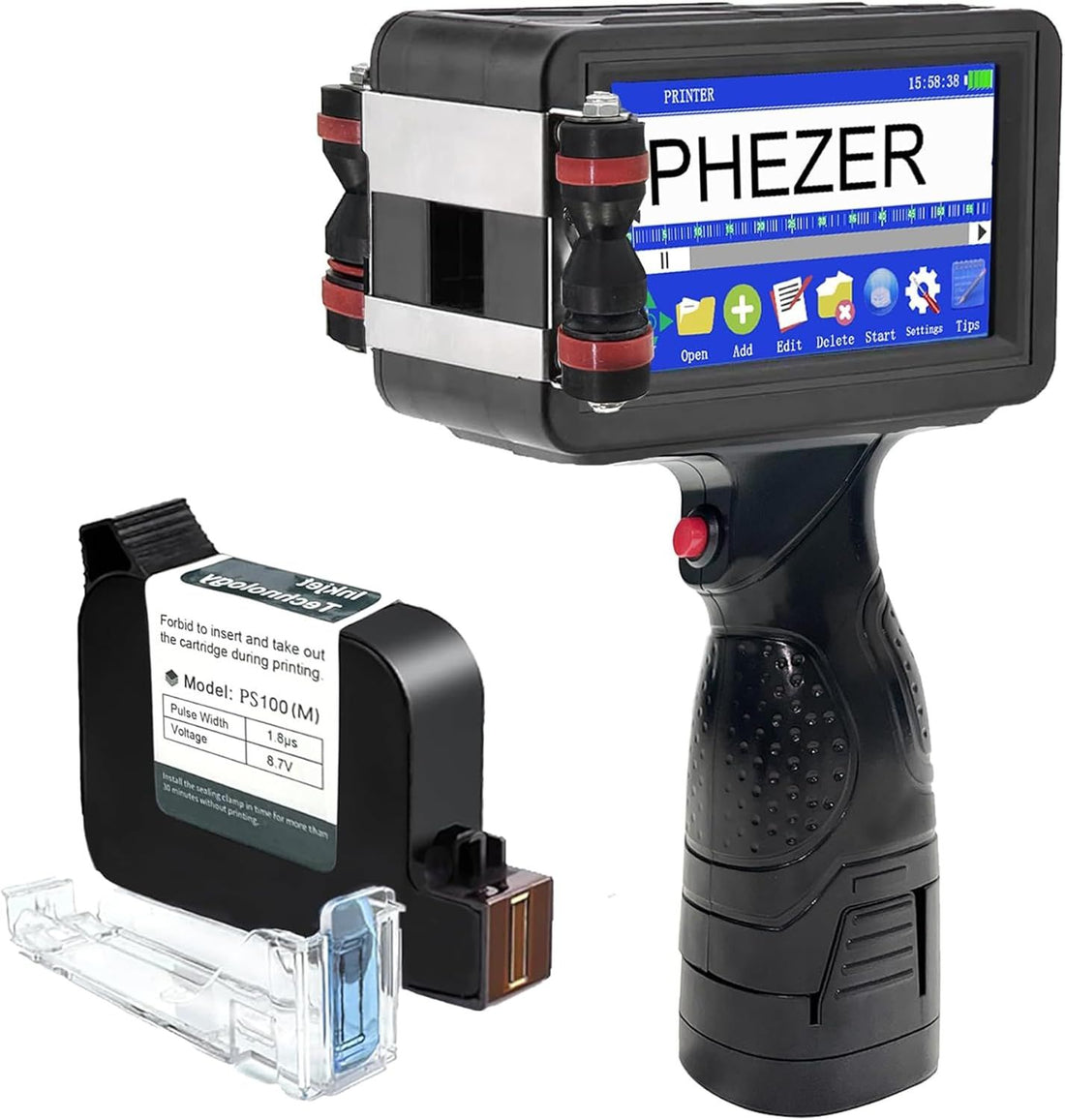 Phezer Upgraded P16 Handheld Inkjet Printer for Any Surface with Quick-Dry Ink Cartridge, Intelligent 360° Coding Machine for Date/Time/Barcode/QR Code/Logo (Support 25 Languages & 3 Print Precision)