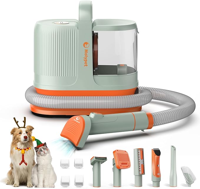 Dog Vacuum for Shedding Grooming, 6-in-1 Dog Grooming Kit & Vacuum Suction 99% Pet Hair - Lightweight Large Dust Box, Grooming Vacuum with 6 Tools for Shedding Thick &Thin Dogs Cats Pet Hair