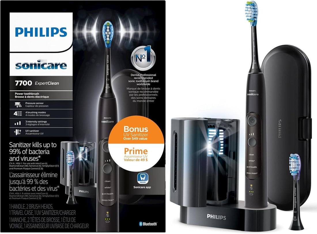 Philips Sonicare ExpertClean 7700 Rechargeable Electric Toothbrush with Bluetooth & UV Sanitizer, HX9630/15, Black