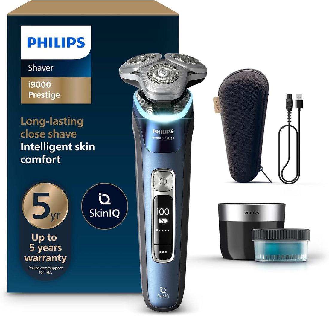 Philips Electric Shaver Series i9000 Prestige, Wet & Dry with Dual Precision Blades & Motion Control Sensor, Mystic Blue, XP9201/20