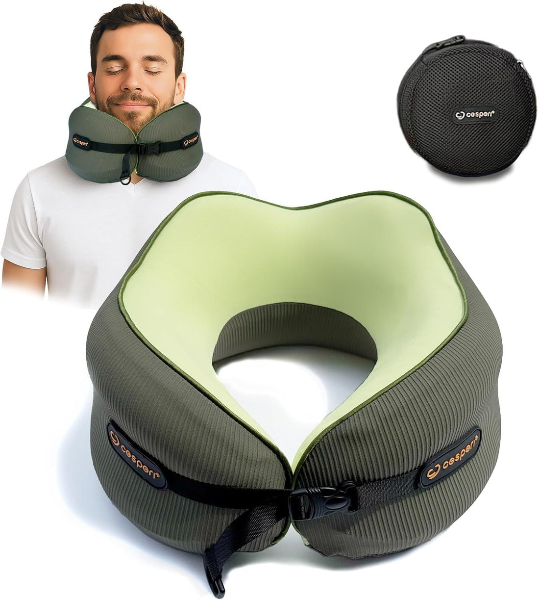 Travel Neck Pillow for Airplanes, Ergonomic Design, Airplane Neck Pillow with Memory Foam, Travel Essentials for Flights, Car Rides, and Home Rest, M Size, 140-210LB (Avocado Green)
