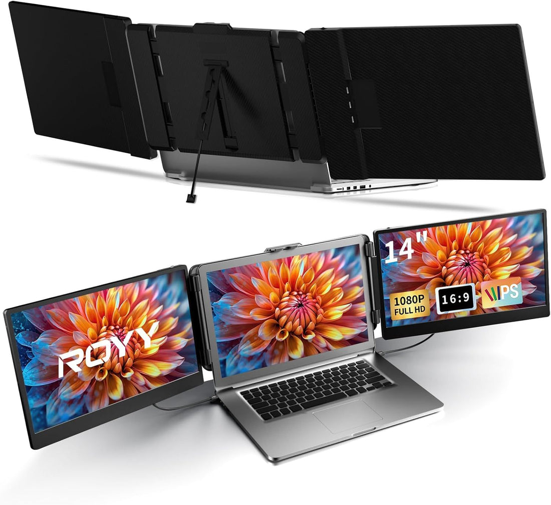Laptop Screen Extender Triple Monitor - 14\ Portable Monitor FHD 1080P Attachment Extra Screen Compatible with Windows Mac Dex Chrome Travel Work Fits 13-17\ Laptops
