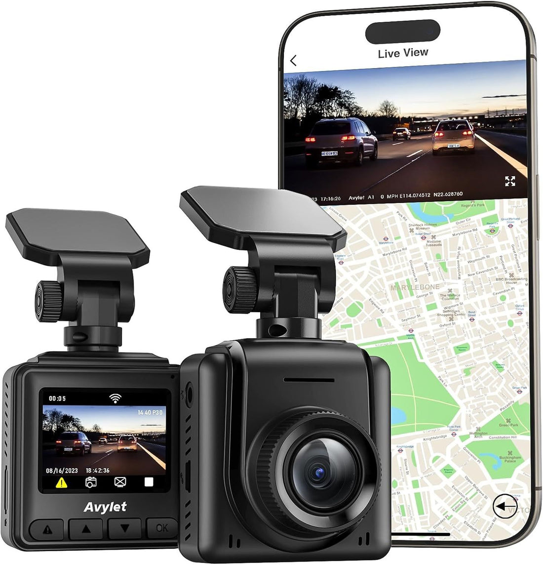 Dash Cam WiFi 2K, Car Camera with APP, External GPS, 1.5\'\' IPS Screen, Front Dash Camera for Cars, Mini Dashcams, WDR Night Vision, 24H Parking Monitor, Loop Recording, G-Sensor