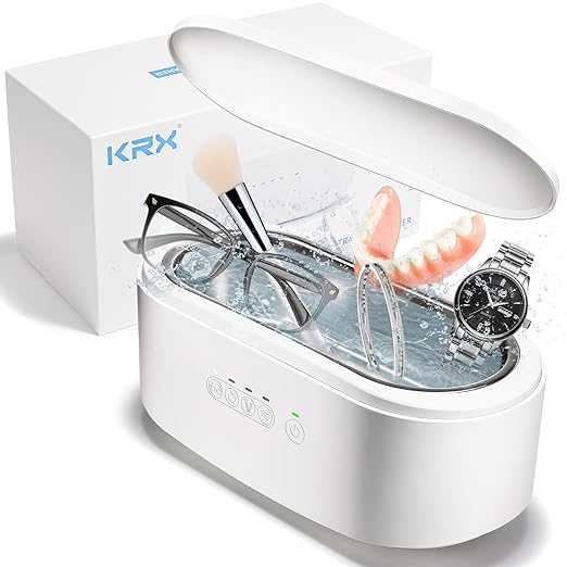 KRX Ultrasonic Jewelry Cleaner, 47kHz Portable Professional Ultrasonic Cleaner Machine with Touch Control & 4 Time Modes for Jewelry, Eyeglasses, All Dental, Retainer (White)