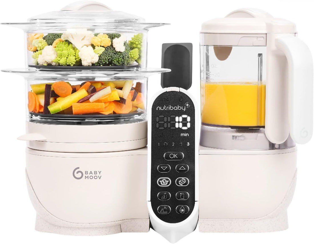 Babymoov Duo Meal Station 6-in-1: Multi-Speed Baby Food Maker, Steamer & Puree Blender, Baby Food Processor that Warms & Defrosts, Bottle Sterilizer (Nutritionist Approved), Mineral Beige
