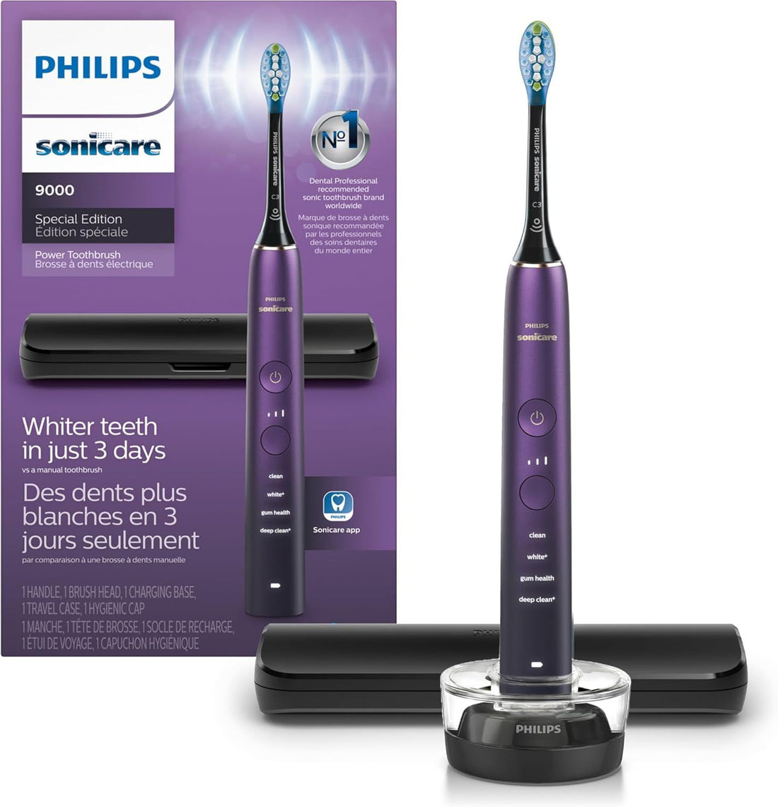 Philips Sonicare Diamondclean 9000 Special Edition Rechargeable Toothbrush, Black/purple Hx9911/91