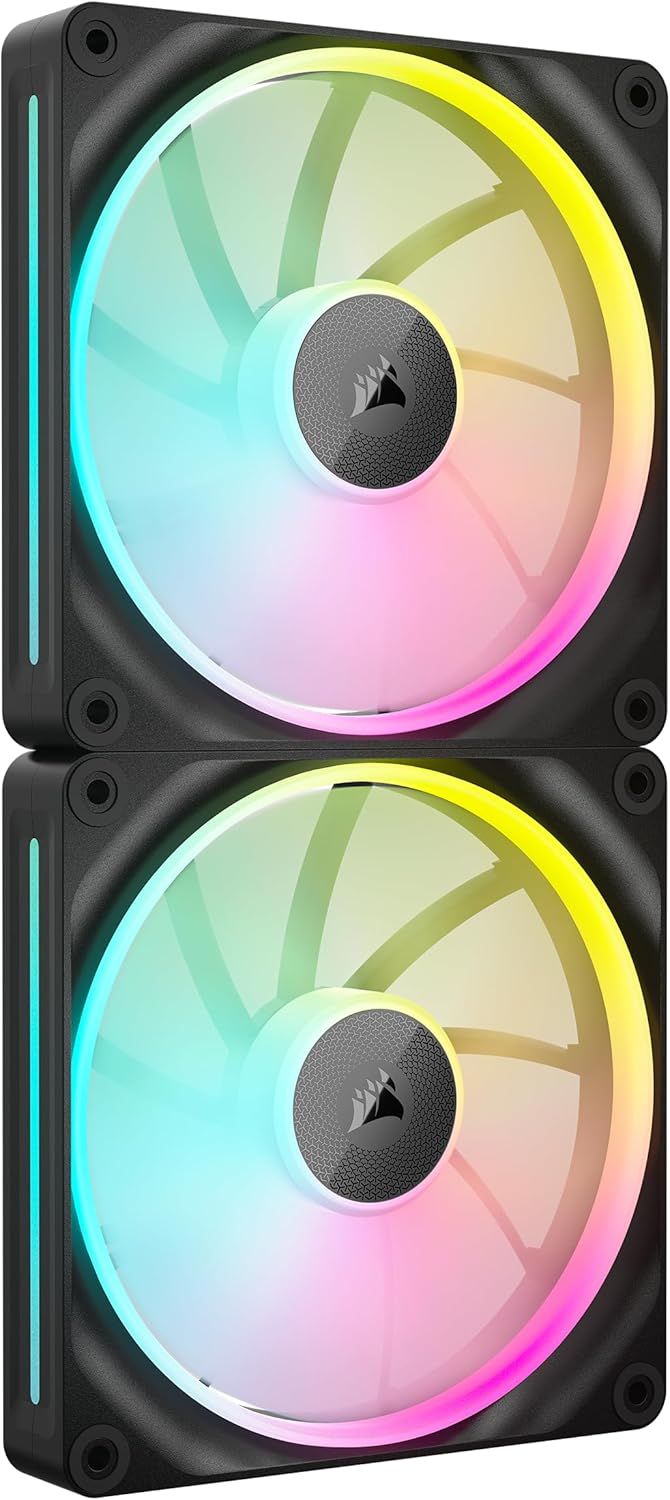 CORSAIR iCUE Link LX140 RGB 140mm PWM Fan Dual Pack – Dual Light Loops – Includes iCUE Link System Hub – CORSAIR AirGuide Technology – Black