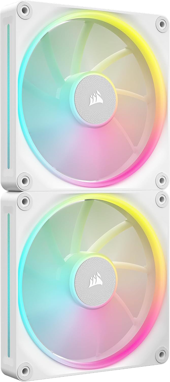 CORSAIR iCUE Link LX140 RGB 140mm PWM Fan Dual Pack – Dual Light Loops – Includes iCUE Link System Hub – CORSAIR AirGuide Technology – White