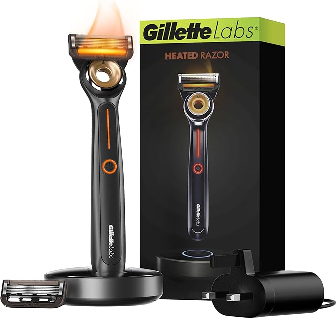 Gillette Heated Razor for Men, Starter Shave Kit by GilletteLabs, 1 Handle, 2 Razor Blade Refills, 1 Charging Dock