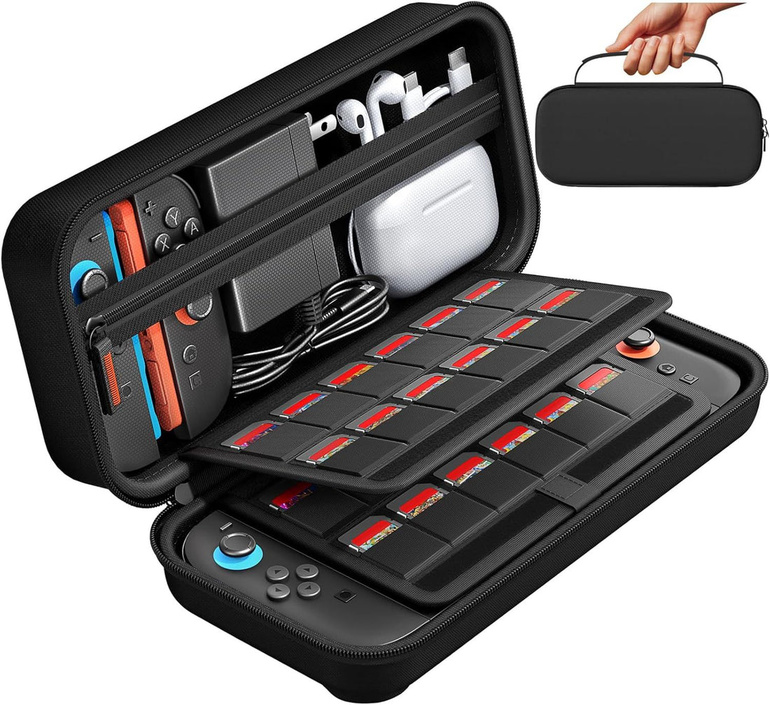 daydayup Switch Carrying Case Compatible with Nintendo Switch 2, with 24 Games Cartridges Protective Hard Shell Travel Carrying Case Pouch for Console & Accessories