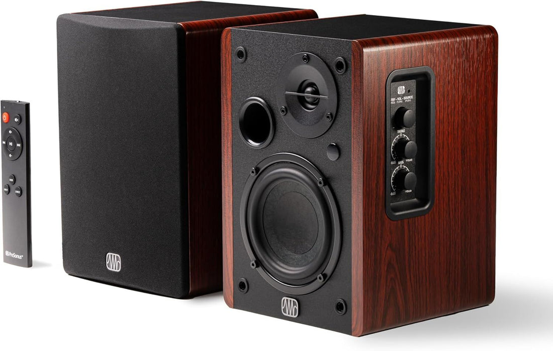 PreSonus Eris Accent Bookshelf Speakers, Pair — Powered, Active Multimedia Bookshelf Speakers, Desktop Computer, Clear Audio (Wood)