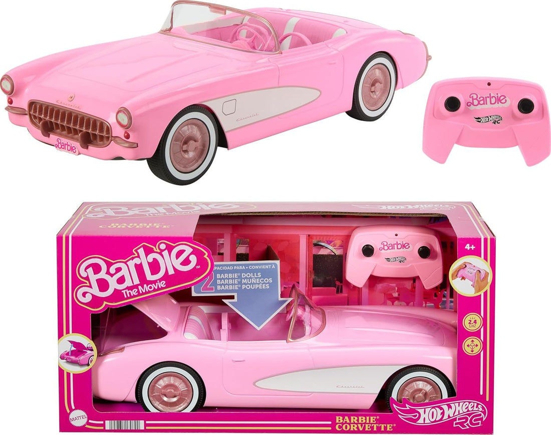 Hot Wheels Barbie RC Corvette from Barbie the Movie, Full-Function Remote-Control Toy Car Holds 2 Dolls