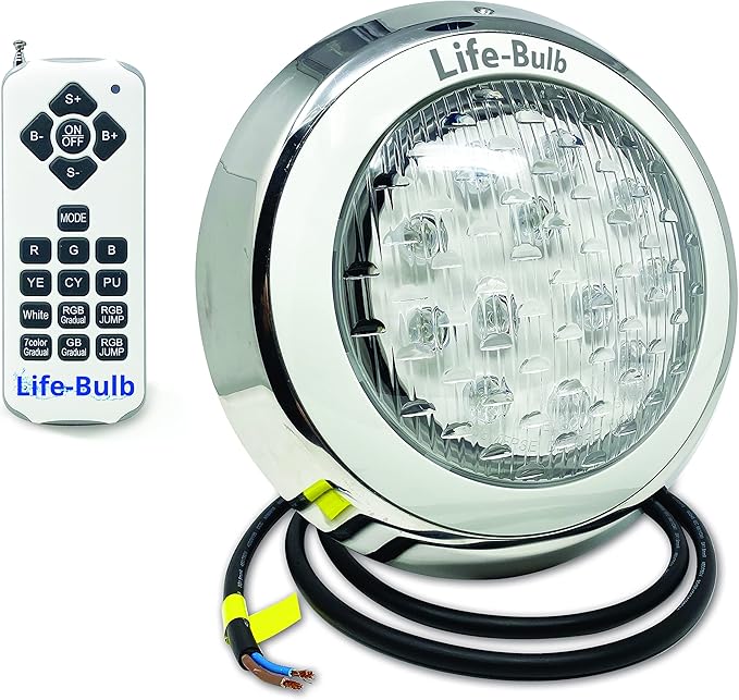 Life-Bulb LED Color Changing Pool Light with Remote, Wall Mount, 75ft Cable, 12V 60W, Nicheless Pool Light - Pool LED Lights, Pool Light Bulb, Swimming Pool Lights