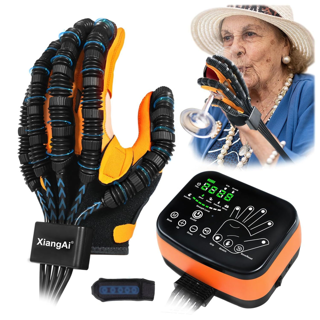 Rehabilitation Robot Gloves for Hand Hemiplegia Stroke Recovery, Finger Rehab Robotic Glove Strokes Therapy Equipment, 4 Modes, 2600mAh Rechargeable, S/M/L/XL Sizes