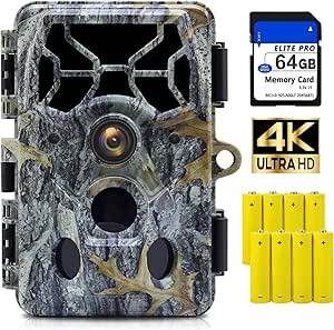 RONITRY High-Definition 4K 48MP Trail Camera with Night Vision, Motion Sensor, Waterproof Design, 100ft Clarity, 140° Field of View, 32GB Card and 8 Batteries