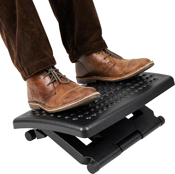 Mind Reader Adjustable Height Ergonomic Foot Rest with Massage Rollers, Black