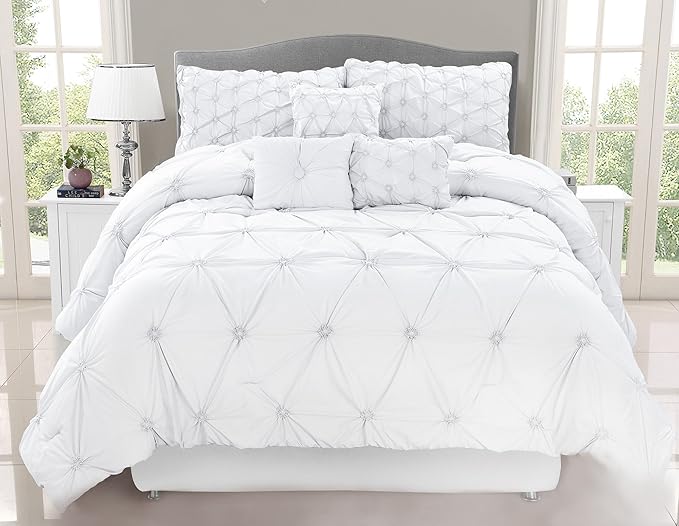 Safdie & Co. 60650.7Q.01 Chateau Collection Chateau 7Piece Comforter Set, Full/Queen, White