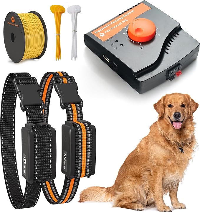 Wireless Dog Fence System - Dog Fence Electric Shock Collar Training - Pet Containment System with Fence Wire Underground Perimeter - 2 Collars