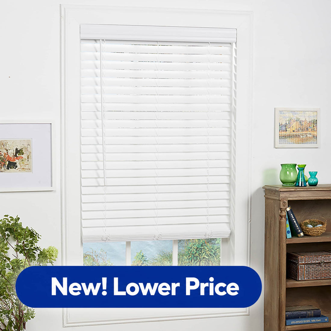 allen + roth Trim at Home 2-in Slat Width 46-in x 64-in Cordless White Faux Wood Room Darkening Horizontal Blinds