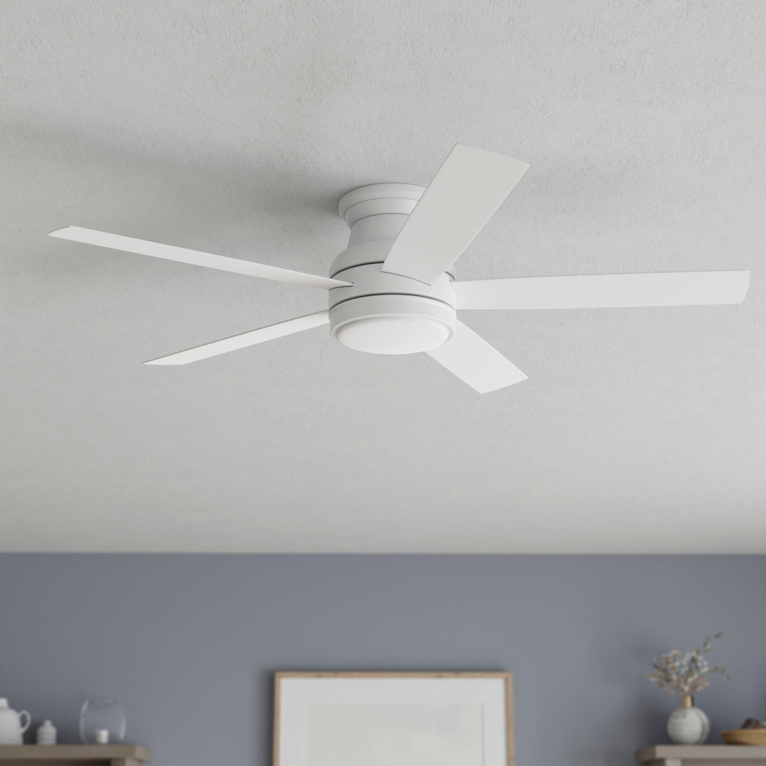 Harbor Breeze Calverton 52-in White with LED Flush Mount Ceiling Fan With Light and Remote Control Included