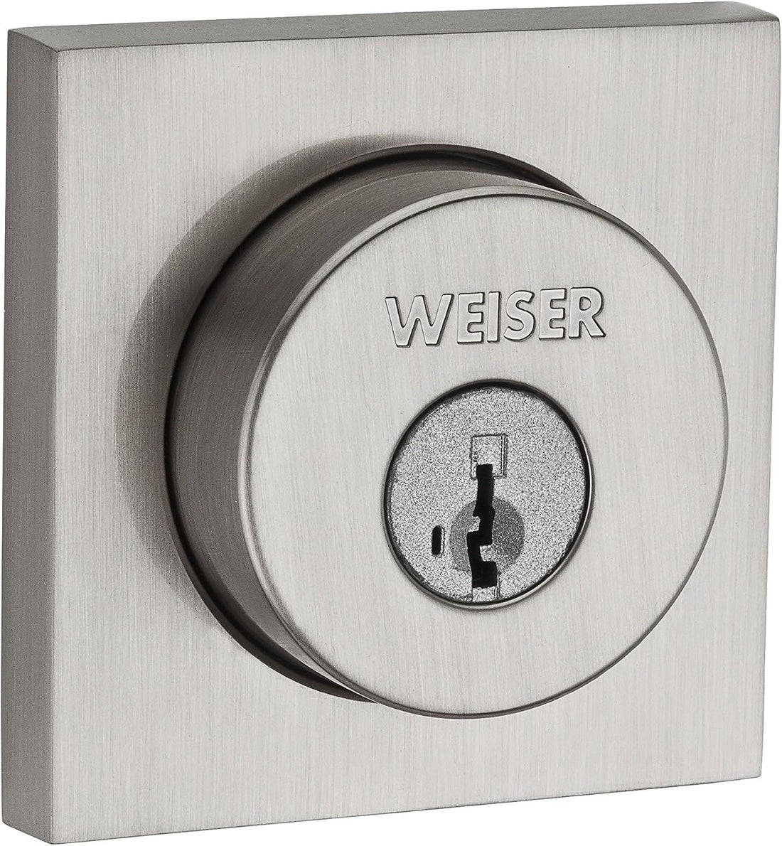Weiser Metropolitan Satin Nickel Square Deadbolt Lock, ANSI/BHMA Grade 2 Certified Front Door Lock, Kick Proof, Bump Proof & Anti-theft Exterior Door Lock with Key, Door Locks for Entry Door