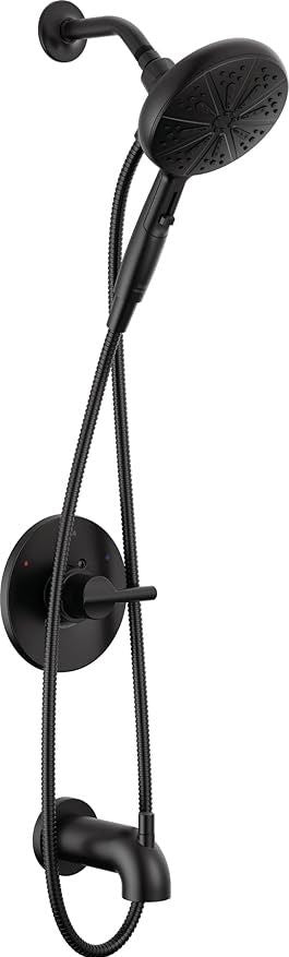Delta Nicoli 14 Series Single-Handle Tub and Shower Trim Kit, with 6-Spray Hand Held Shower Head and Hose, in Matte Black (Shower Valve Included), 144749-BL-HS