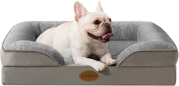 Cooling Pet Bed for Large Dogs and Cats, Waterproof Orthopedic Dog Sofa Bed, Supportive Foam Pet Couch Bed with Washable Removable Cover, Waterproof Lining and Nonskid Bottom(Large, Grey)