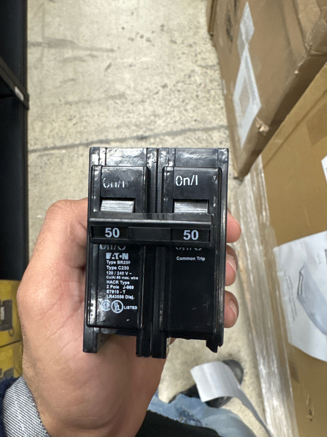 Eaton Eaton Br250 Double Pole Interchangeable Circuit Breaker, 120/240V, 50-Amp, Black