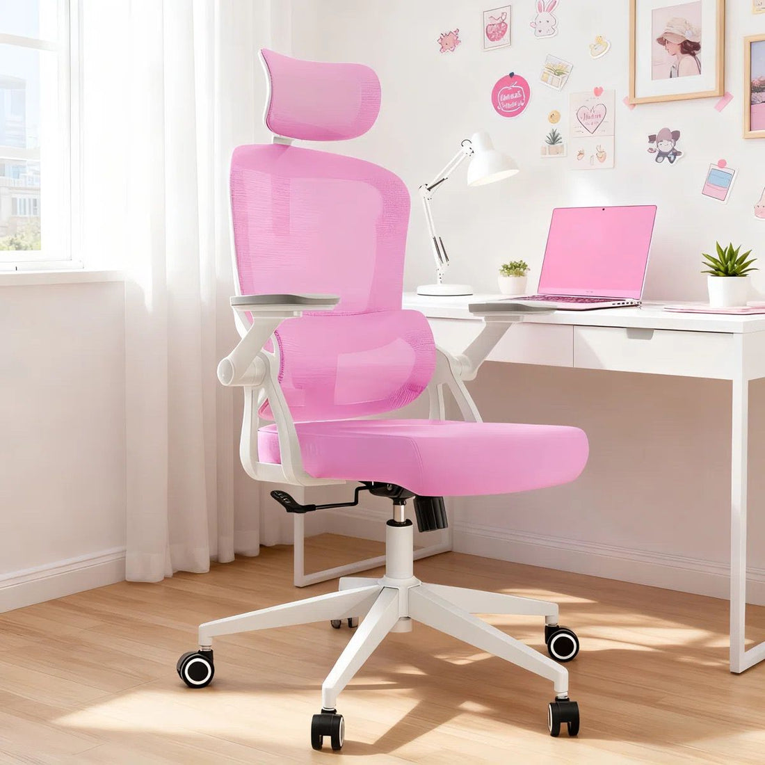 Heavy Duty Ergonomic Desk Office Chair, High Back Home Computer Chair With Headrest And Adjustable Swivel 3D Armrests For Comfort Adjustable Lumbar Supports Up To 350Lbs Pink